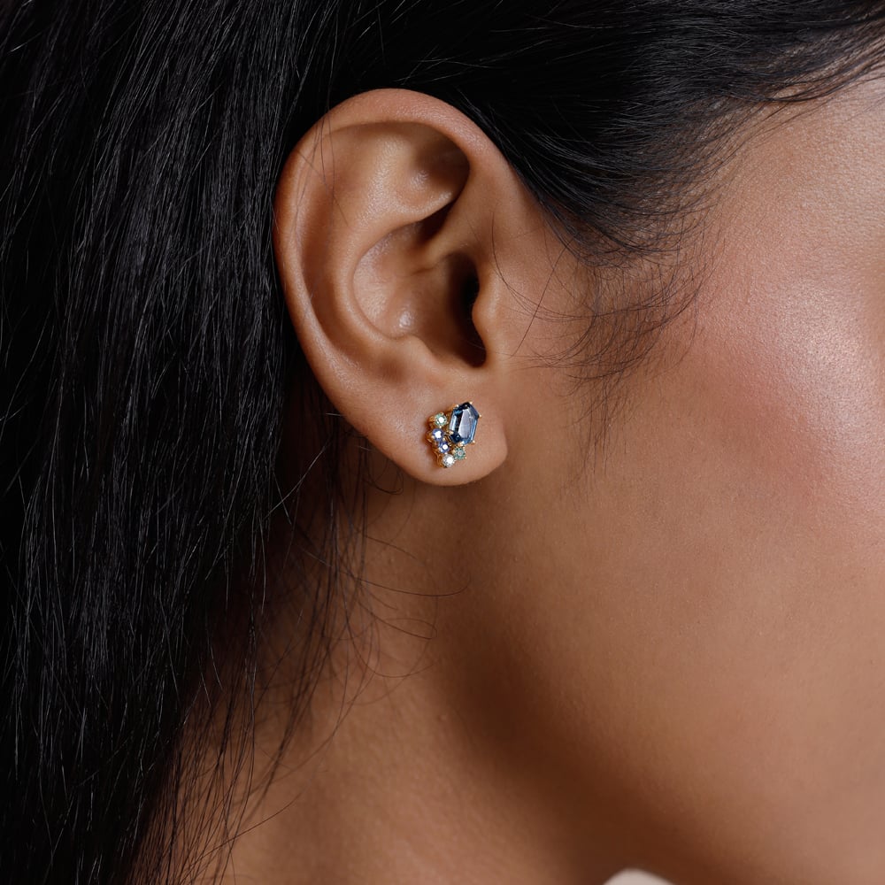 Blue Rhythm Gold Stud Earrings,,hi-res thumbnail 2