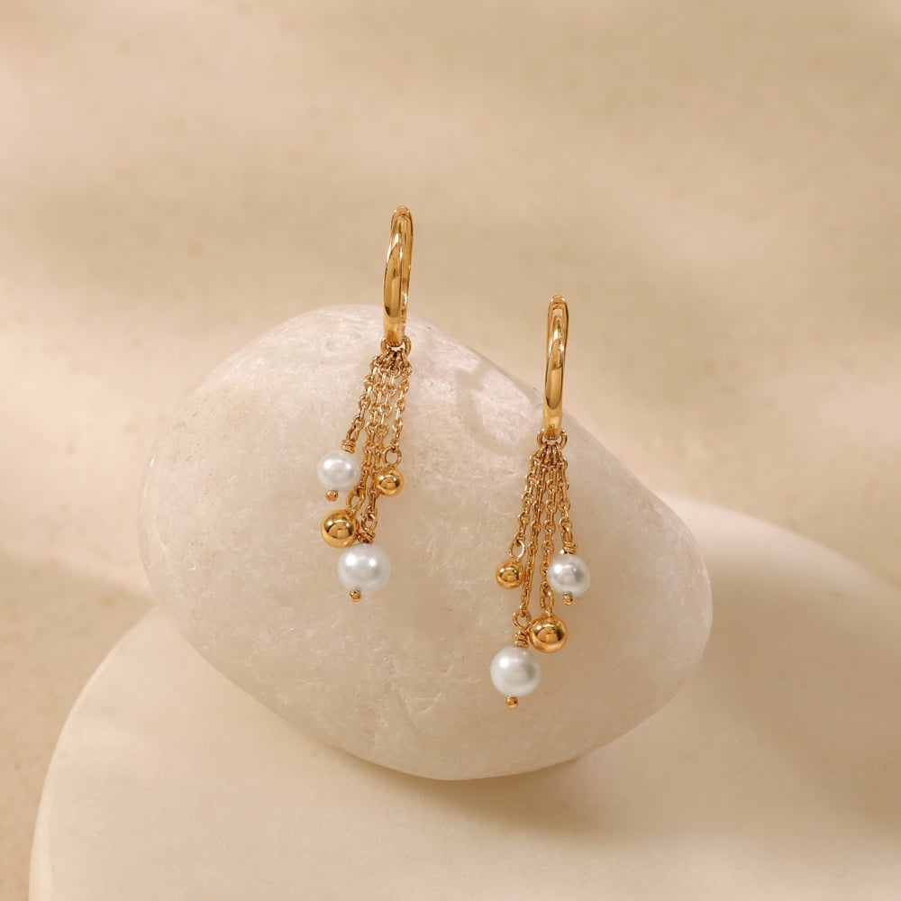 Playful Cascade Pearl Hoop Earrings
