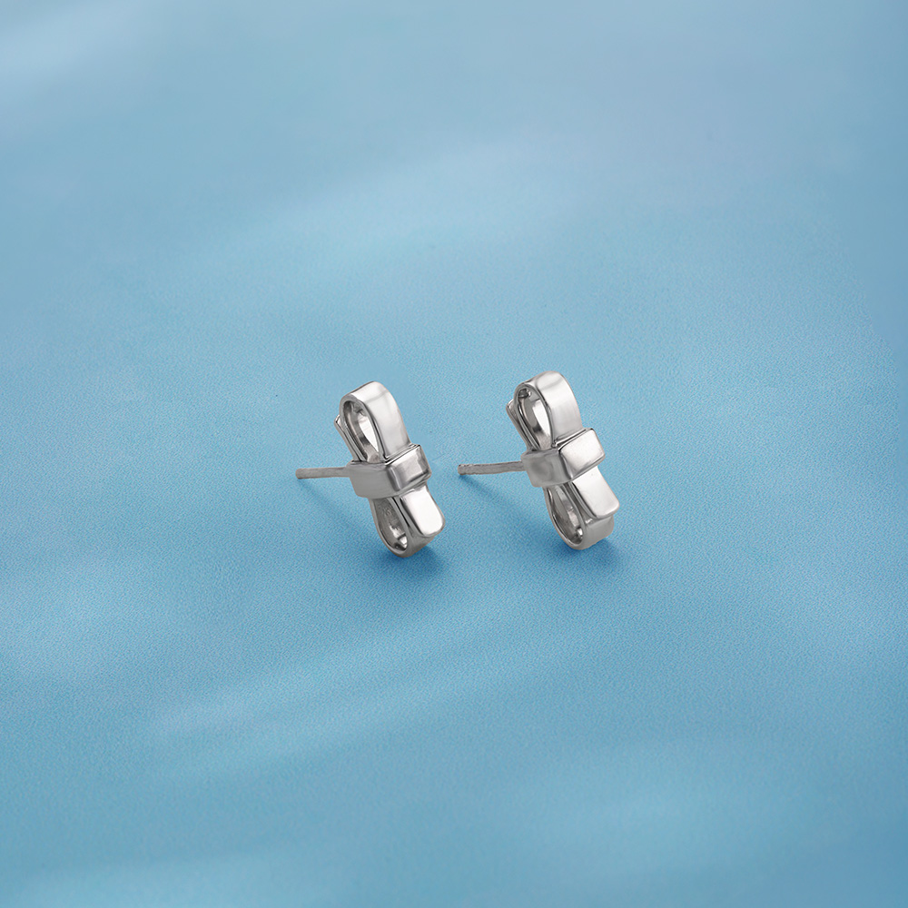 Minimal Bow Silver Stud Earrings