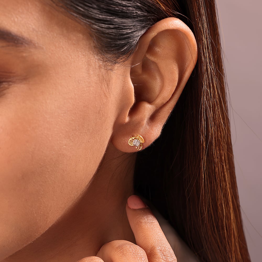Enchanted Bloom 14 Kt Gold & Diamond Stud Earrings,,hi-res thumbnail 2