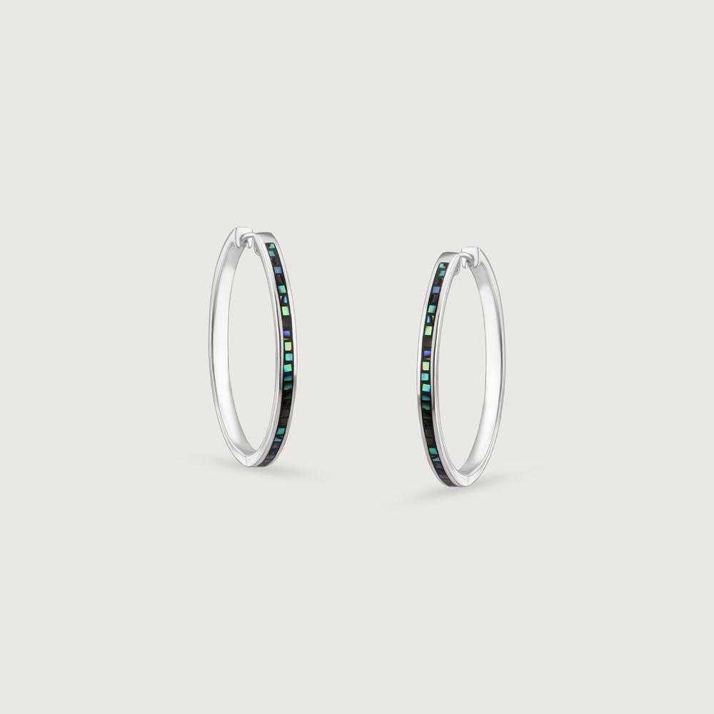 Vibrant Sleek Abalone Silver Hoop Earrings,,hi-res thumbnail 3