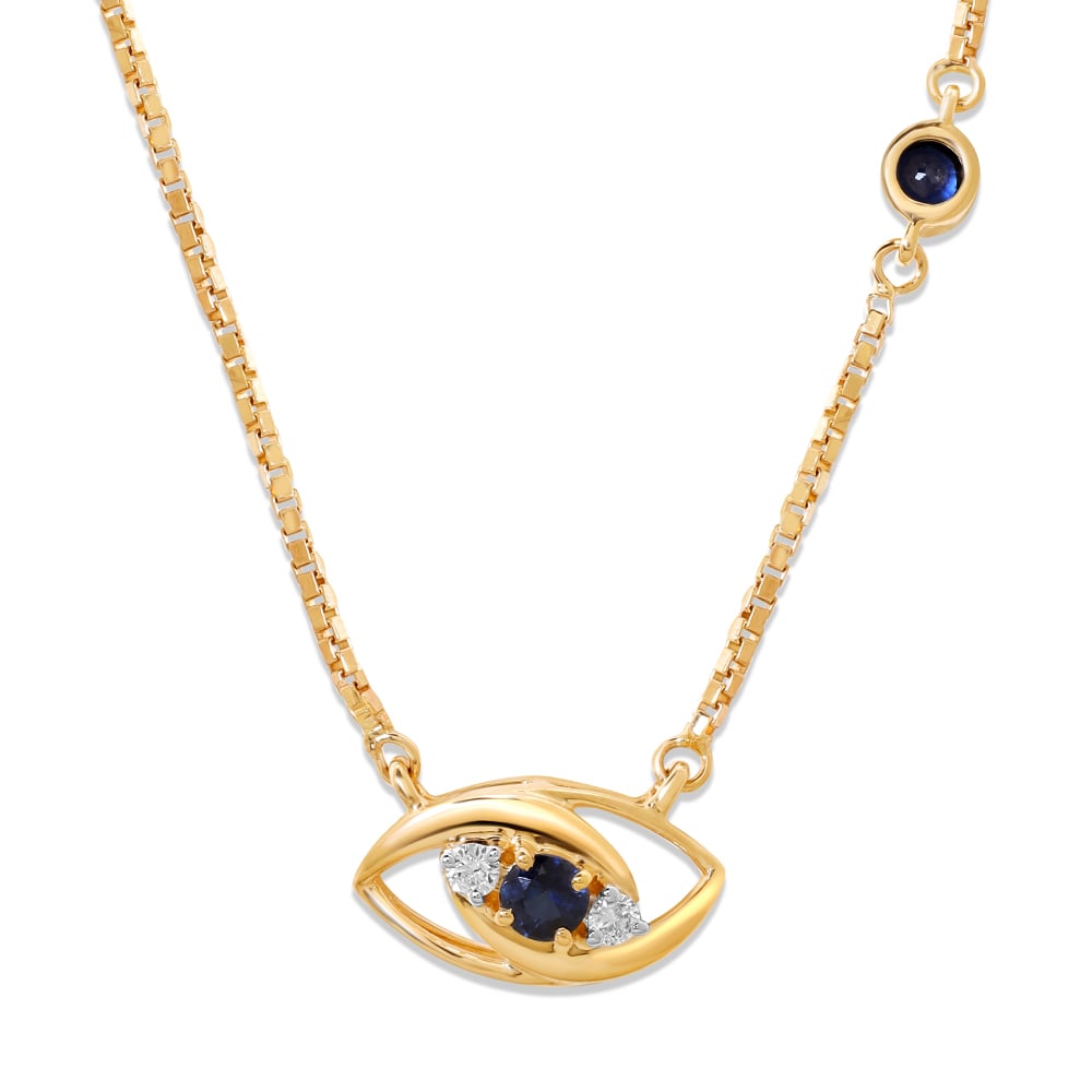 14KT Yellow Gold Sparkling Evil Eye Diamond Necklace,,hi-res thumbnail 2