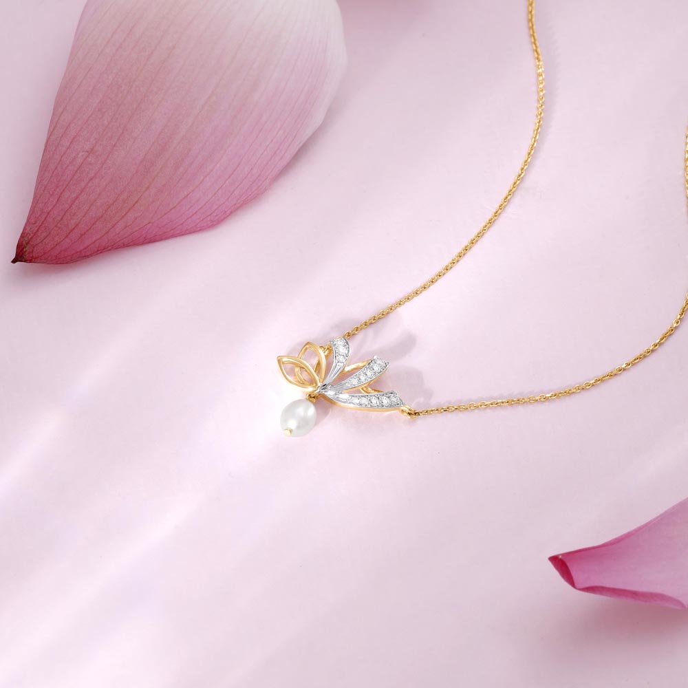 Buy Lotus Bloom Pearl and Diamond Necklace Online Mia by Tanishq