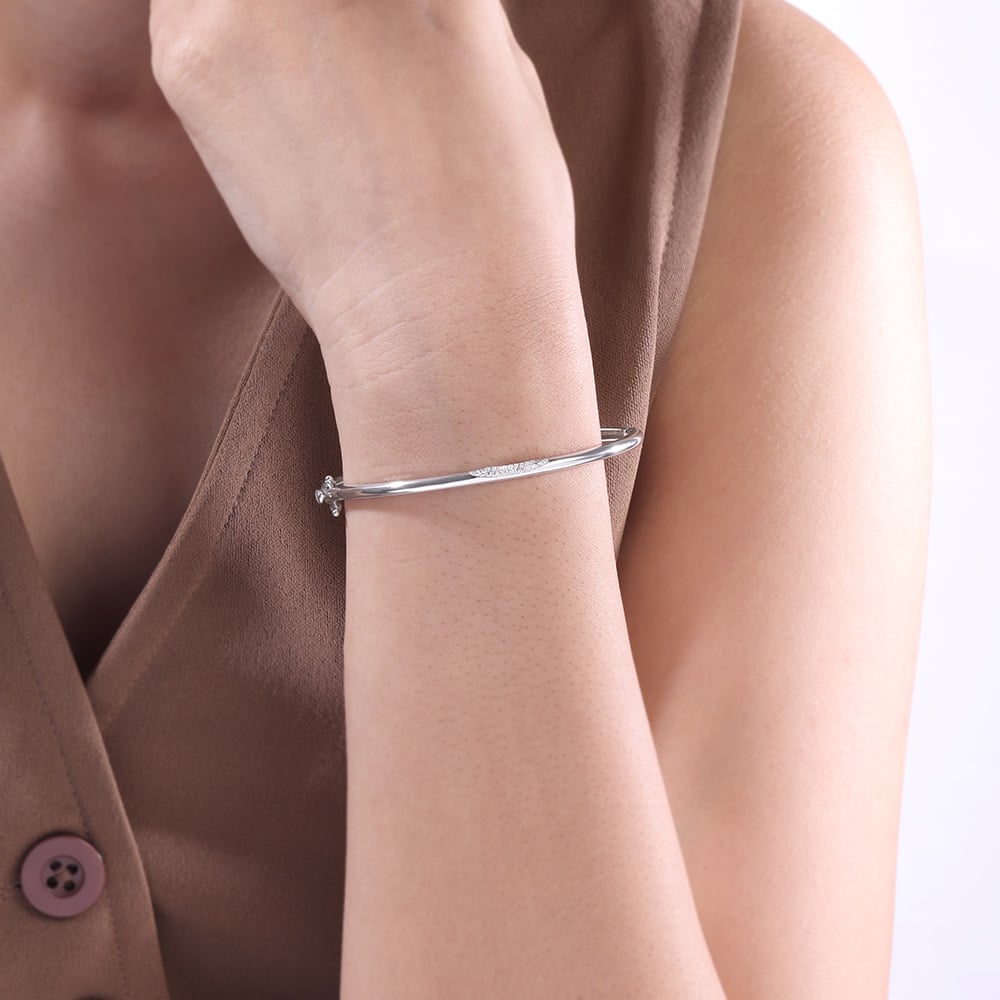 Sleek Curve Silver Bangle,,hi-res thumbnail 2