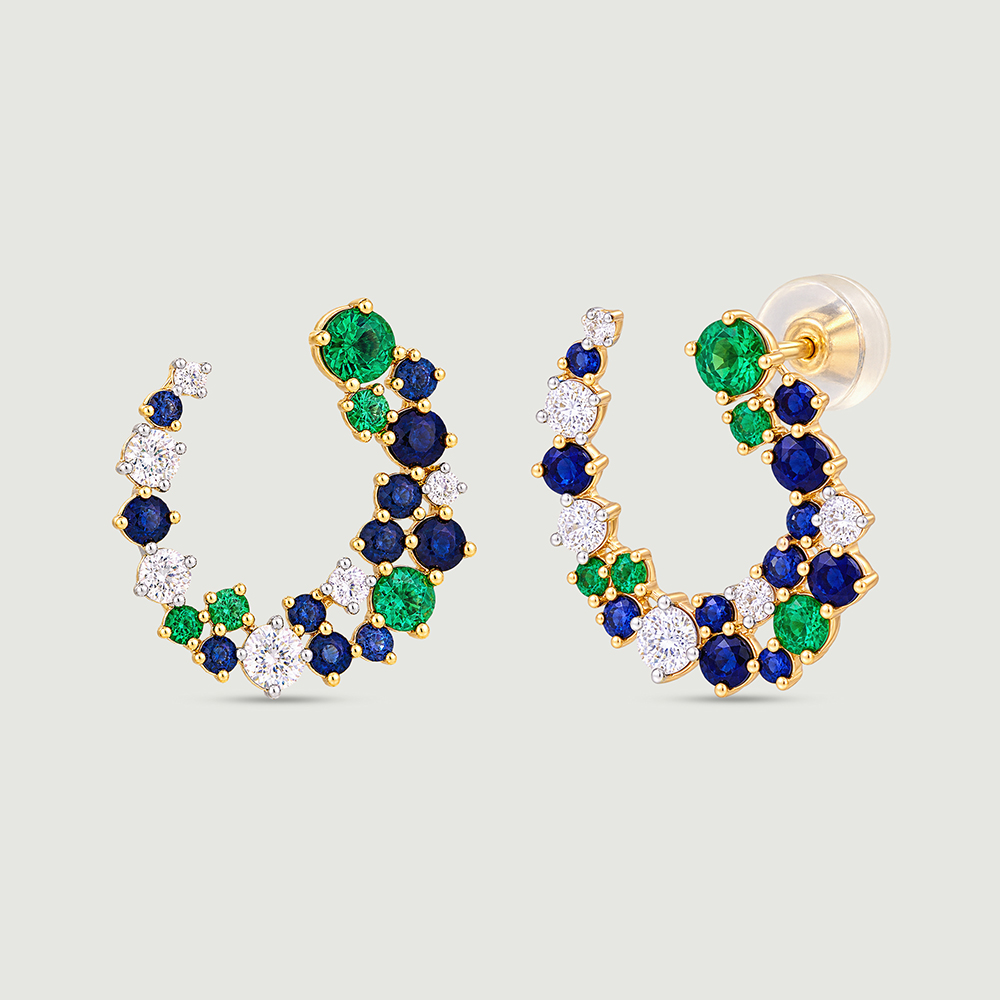 Luminous Curved Sapphire and Tsavorite Stud Earrings,,hi-res thumbnail 4