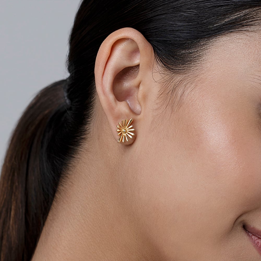 Dazzling Sunburst Gold Stud Earrings,,hi-res thumbnail 2