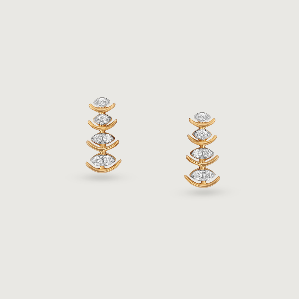 Sparkling Ladder Gold & Diamond Stud Earrings,,hi-res thumbnail 3