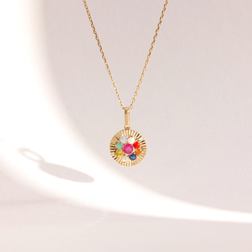 Glowing Navaratna Diamond Pendant