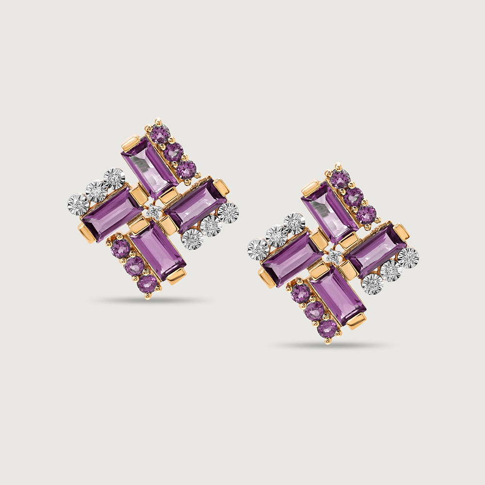 Dazzling Martini Marvel 14KT Diamond & Amethyst Stud Earrings,,hi-res thumbnail 3