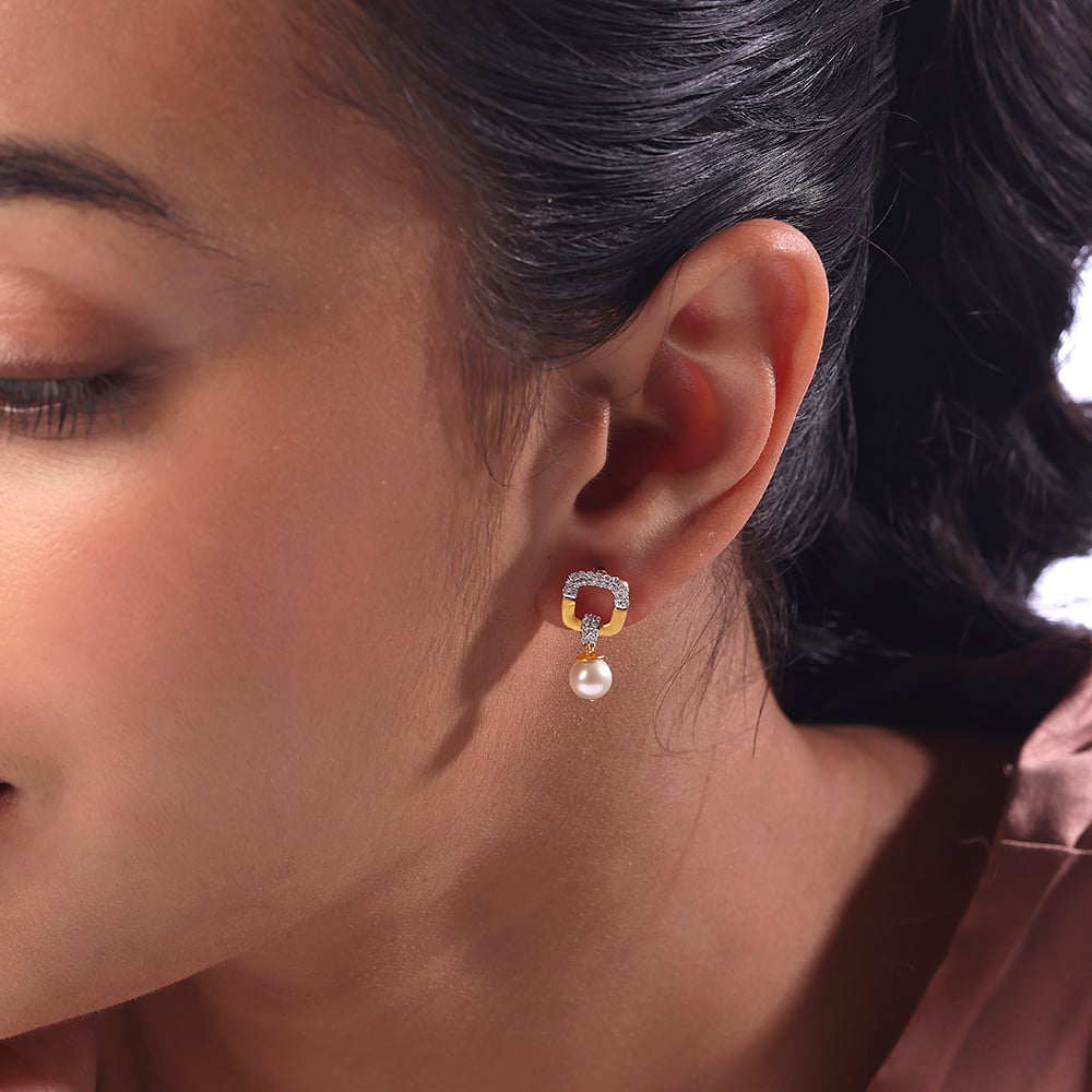 Buy Opulent Charm Gold & Pearl Drop Earrings Online | Mia by Tanishq