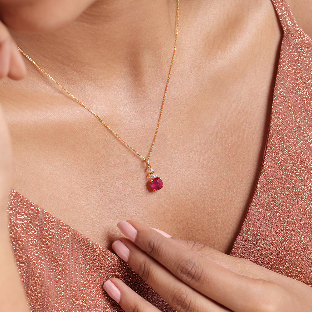 Classically Chic 14KT Ruby & Diamond Pendant,,hi-res thumbnail 2