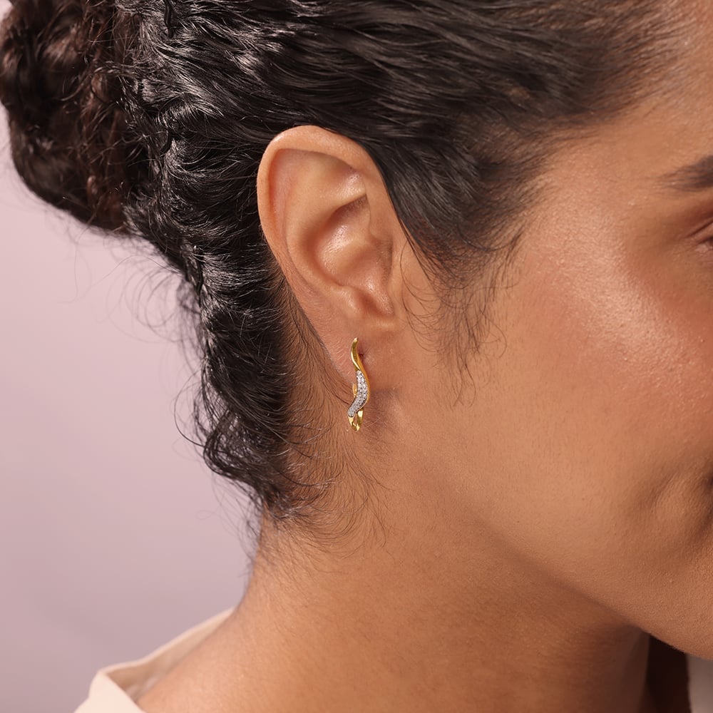 Serenity Curve 14 Kt Gold & Diamond Hoop Earrings,,hi-res thumbnail 2
