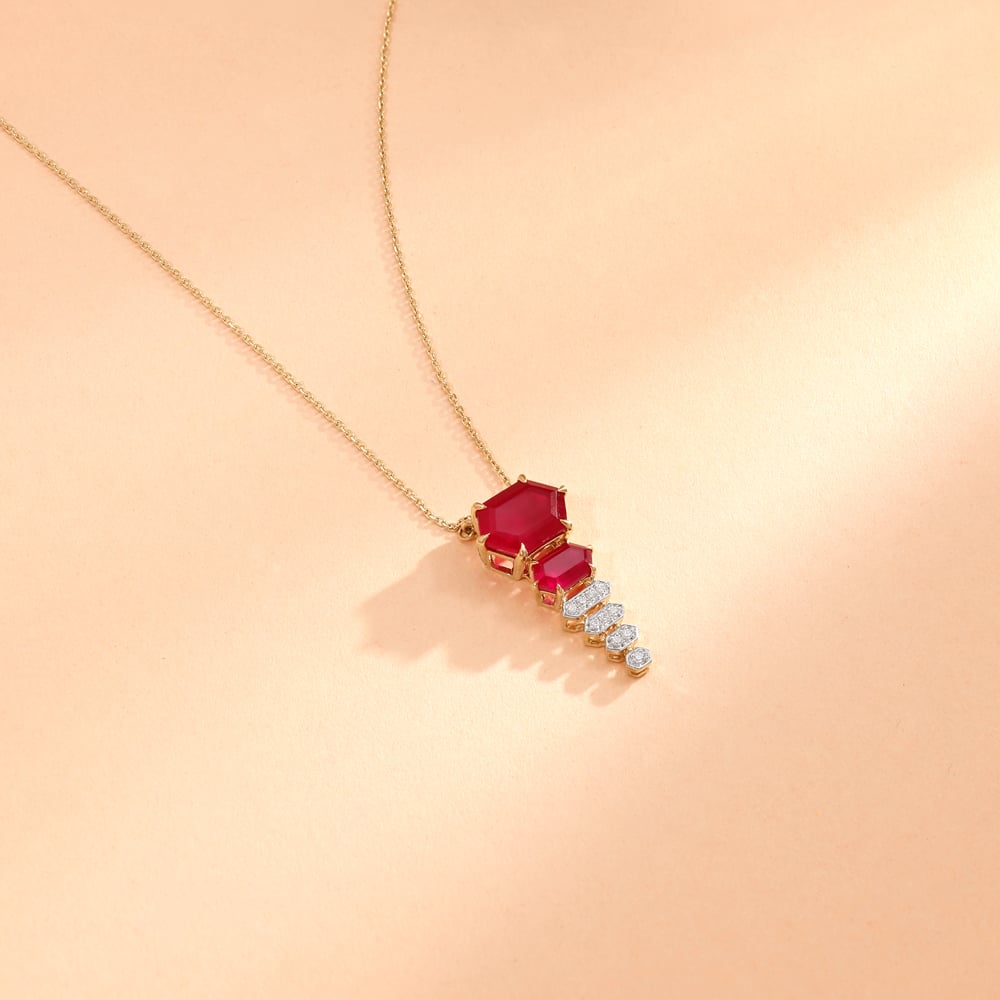 Dramatic Red Lariat Gold Necklace