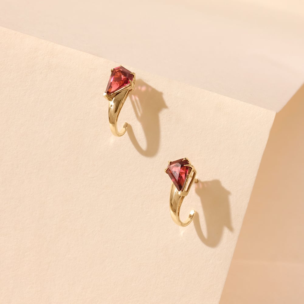 Sculptural Radiant Pink Garnet Hoop Earrings