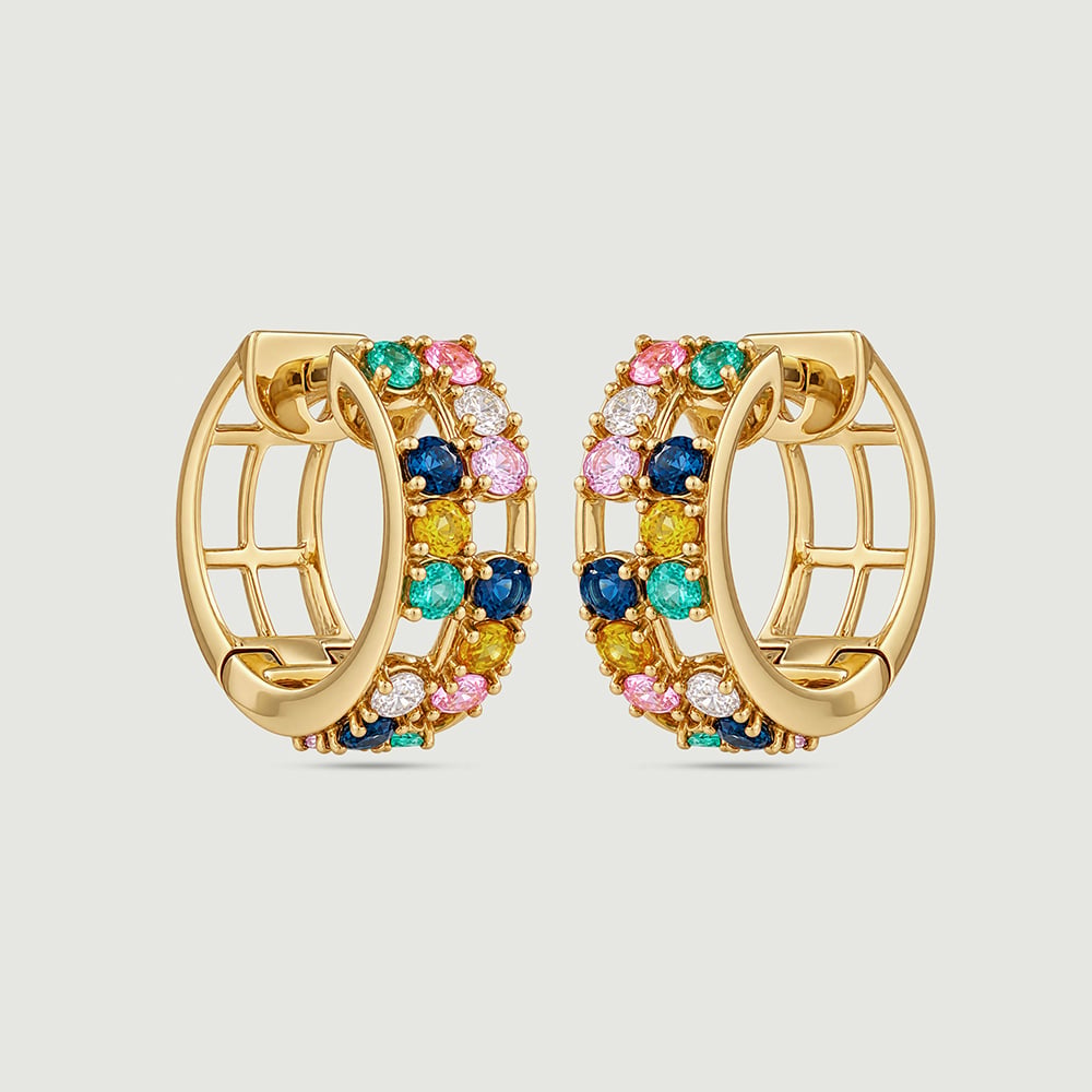 Vibrant Mosaic Multicolour Hoop Earrings,,hi-res thumbnail 3