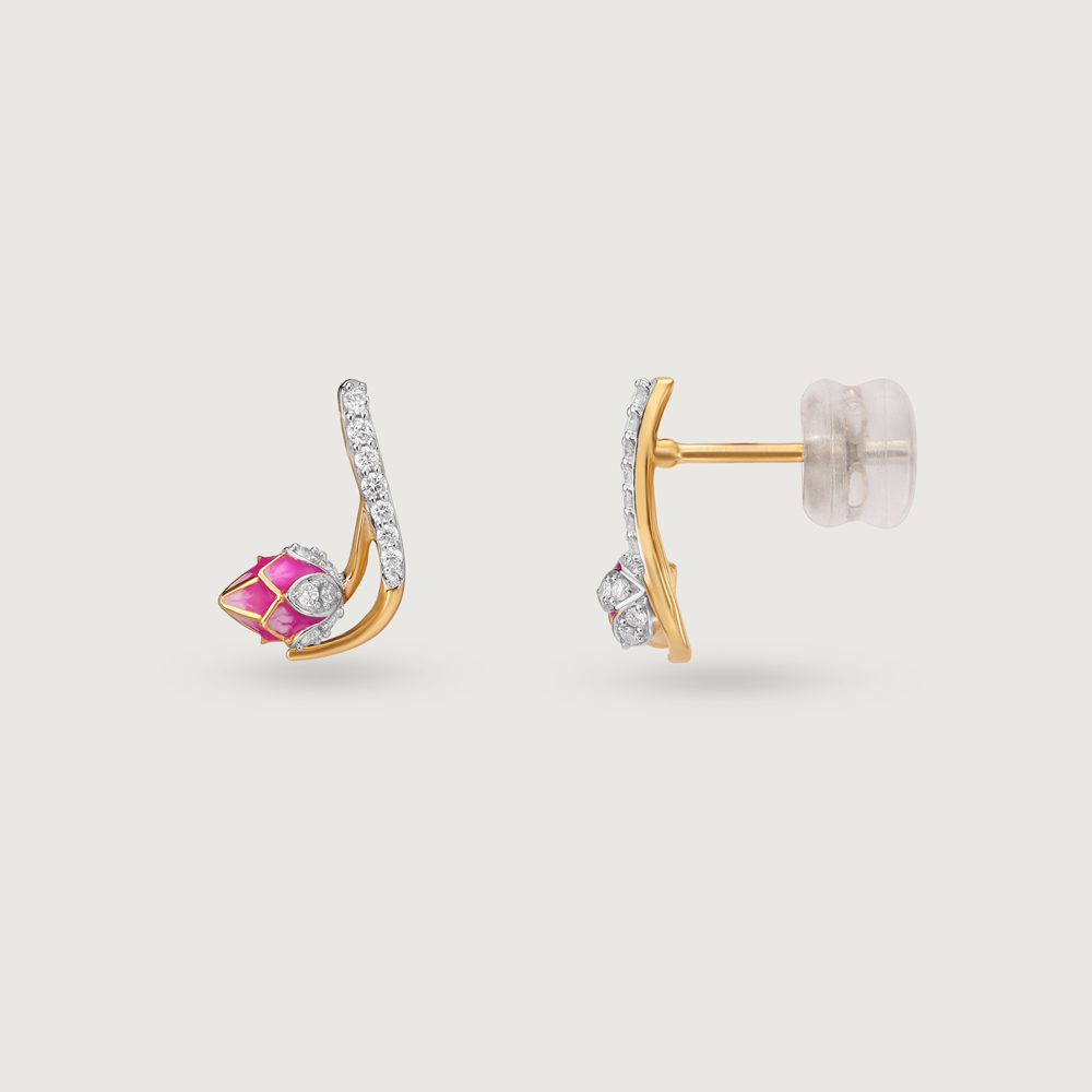 Delicate Rosebud Gold & Diamond Stud Earrings,,hi-res thumbnail 4