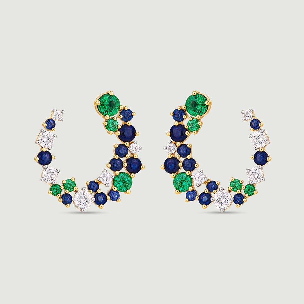 Luminous Curved Sapphire and Tsavorite Stud Earrings,,hi-res thumbnail 3