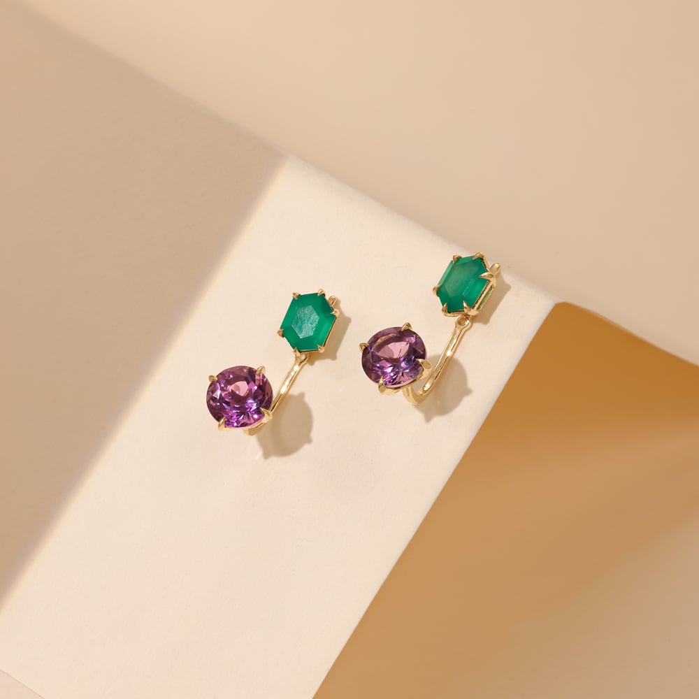 Versatile Detachable Amethyst and Onyx Stud Earrings