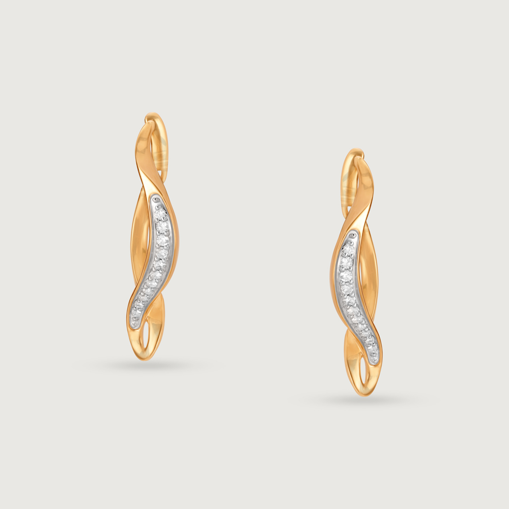 Serenity Curve 14 Kt Gold & Diamond Hoop Earrings,,hi-res thumbnail 3