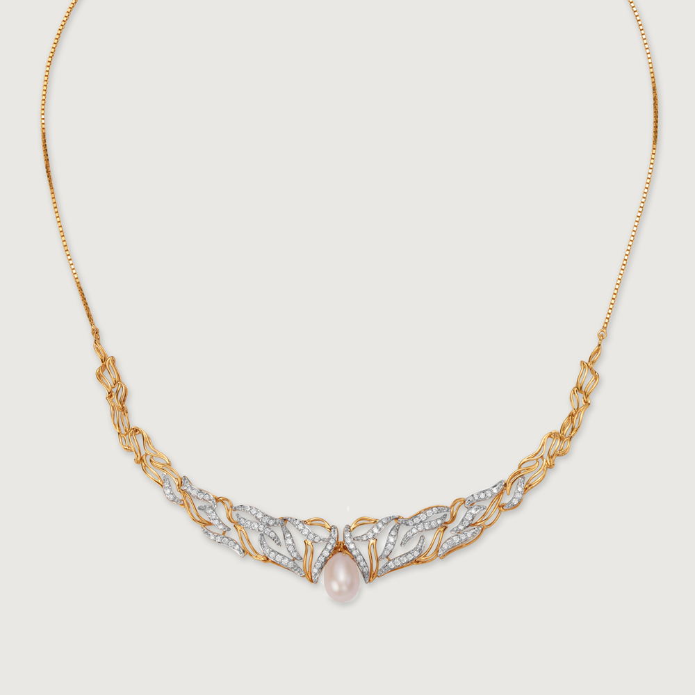 Meandering River 18KT Diamond & Pearl Necklace,,hi-res thumbnail 3