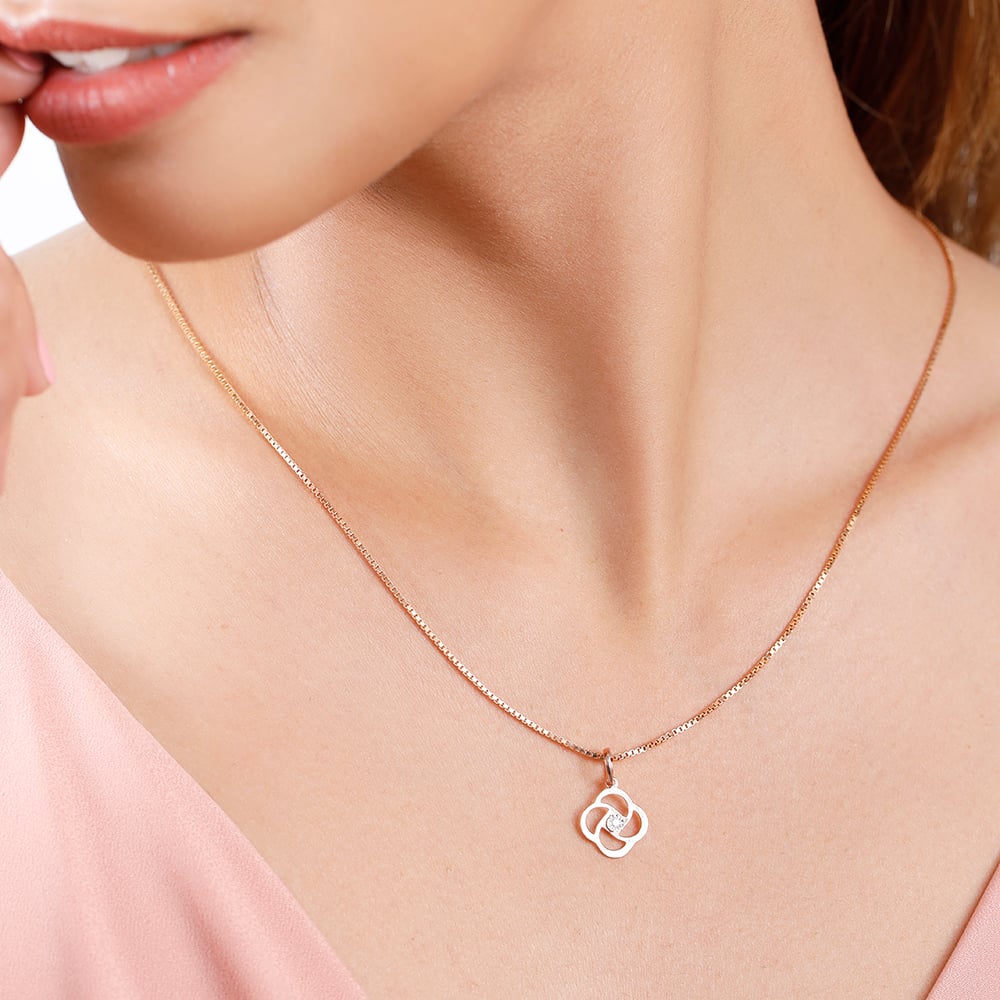14KT White and Rose Gold Adorable Floral Diamond Pendant,,hi-res thumbnail 3