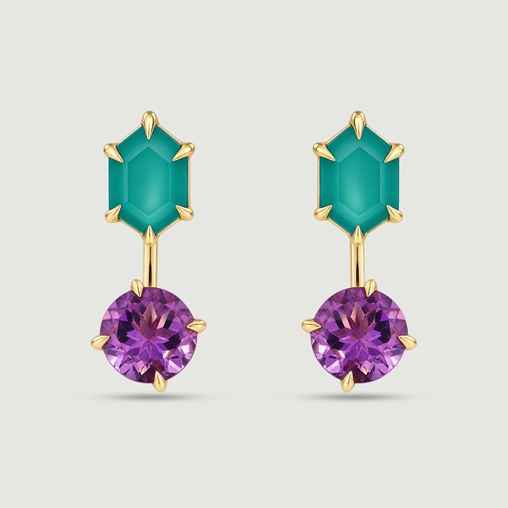 Versatile Detachable Amethyst and Onyx Stud Earrings