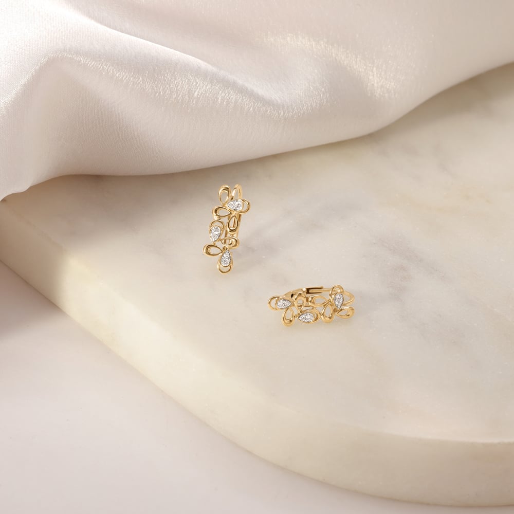 Playful Petal Diamond Hoop Earrings