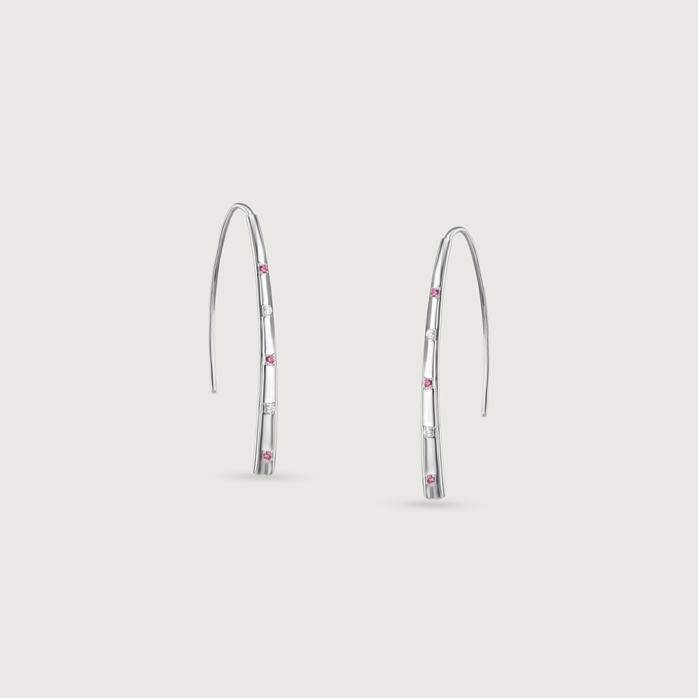 Playful Linear Silver Hoop Earrings,,hi-res thumbnail 3