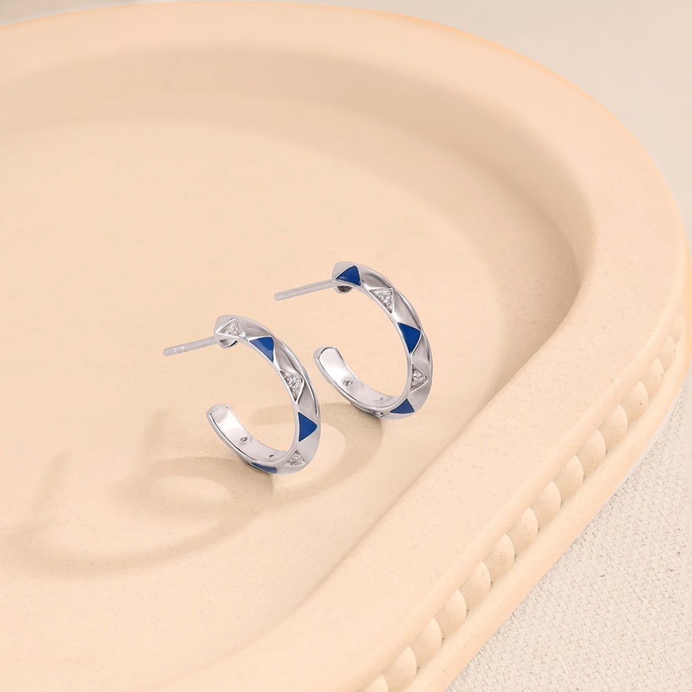 Edgy Mosaic Silver Hoops Earrings