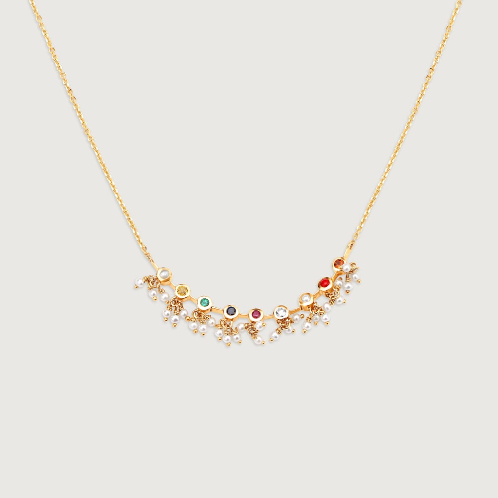 Charm of Cheer 14KT Navratna Necklace,,hi-res thumbnail 4
