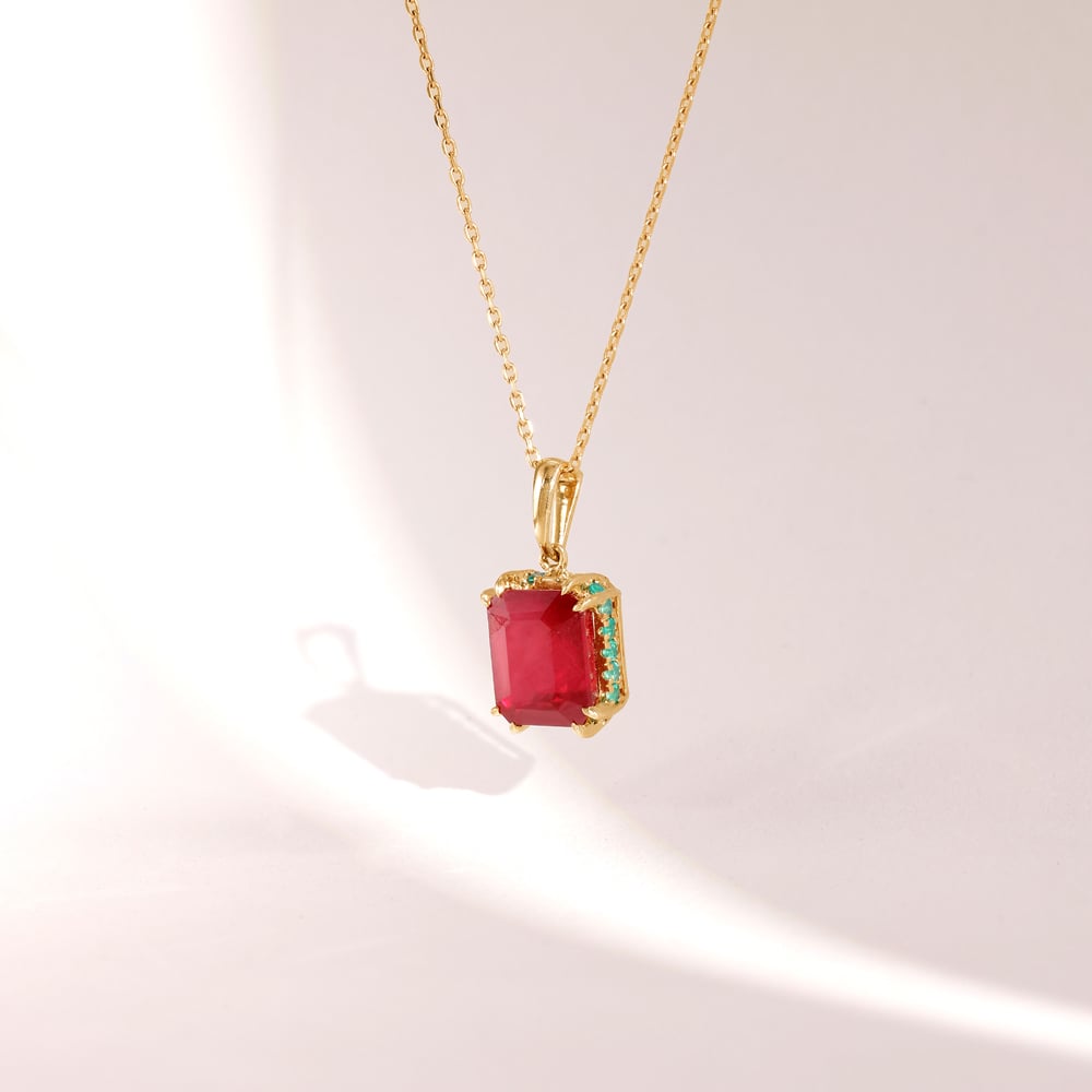Bold Framed Onyx and Ruby Pendant