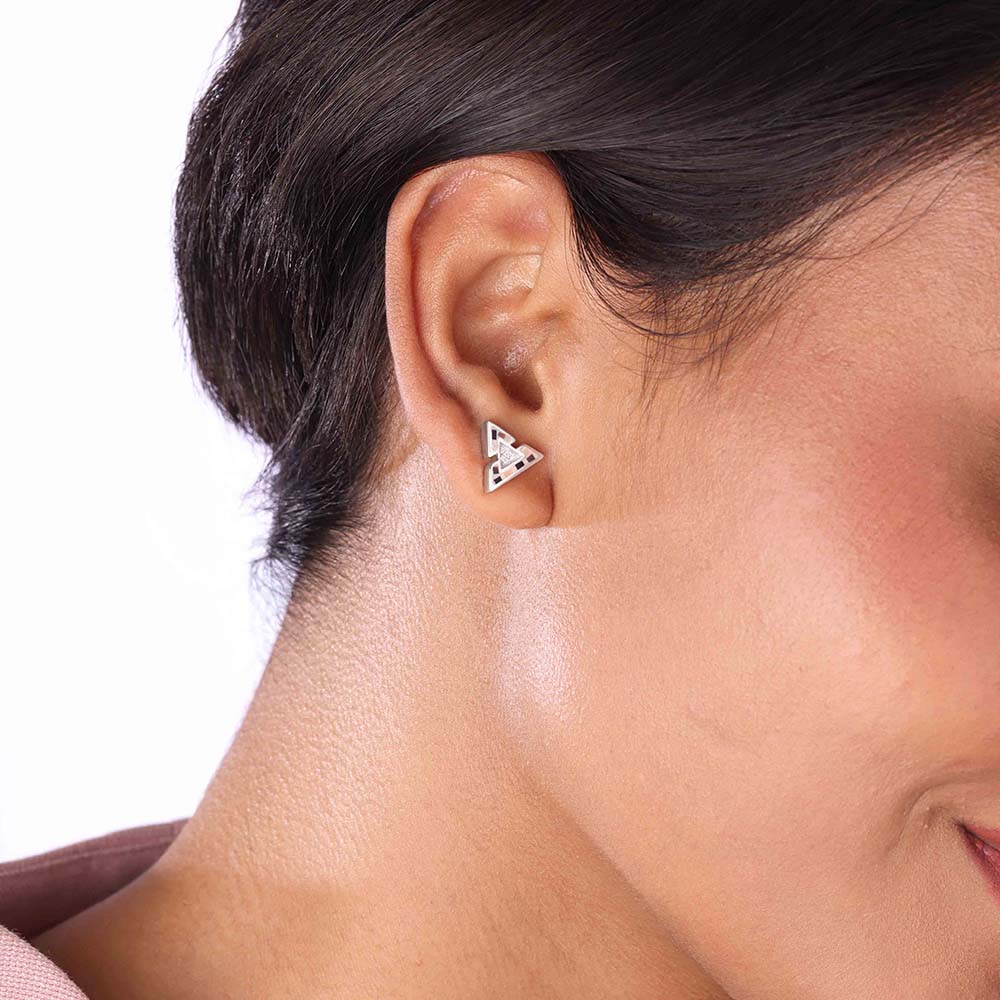 Artful Mosaic Silver Stud Earrings,,hi-res thumbnail 2