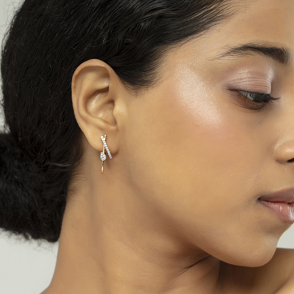 Radiant Spark Gold & Diamond Hoop Earrings,,hi-res thumbnail 2