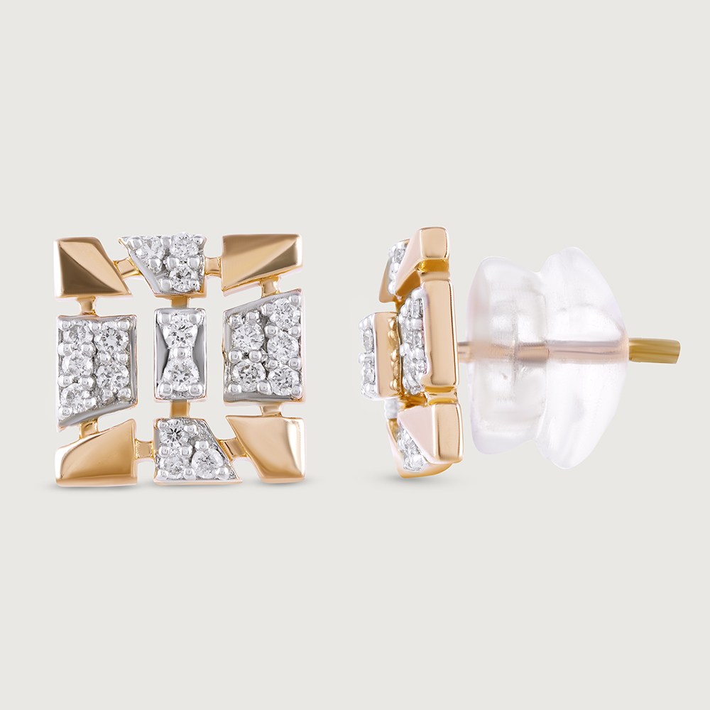 Sequin Grid Gold & Diamond Stud Earrings,,hi-res thumbnail 4