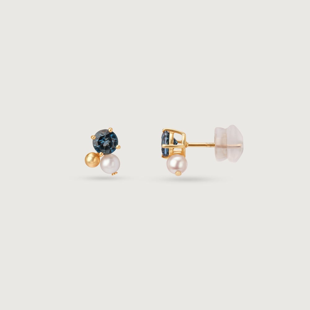 Aqua Twinkle Pearl & Gold Stud Earrings,,hi-res thumbnail 4