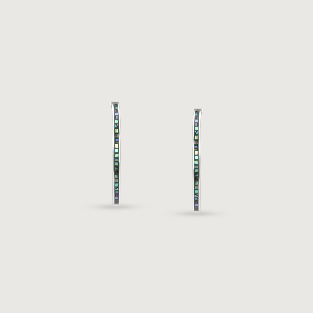 Vibrant Sleek Abalone Silver Hoop Earrings,,hi-res thumbnail 5