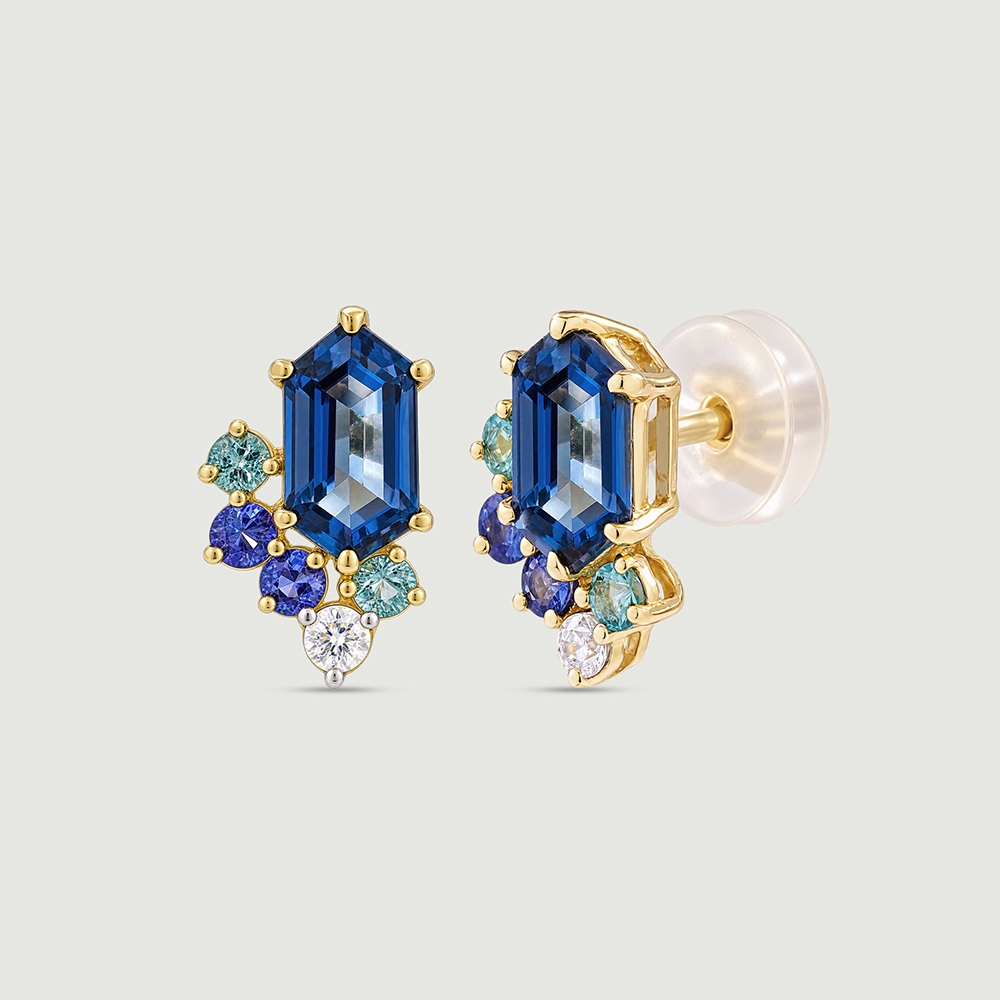 Blue Rhythm Gold Stud Earrings,,hi-res thumbnail 4