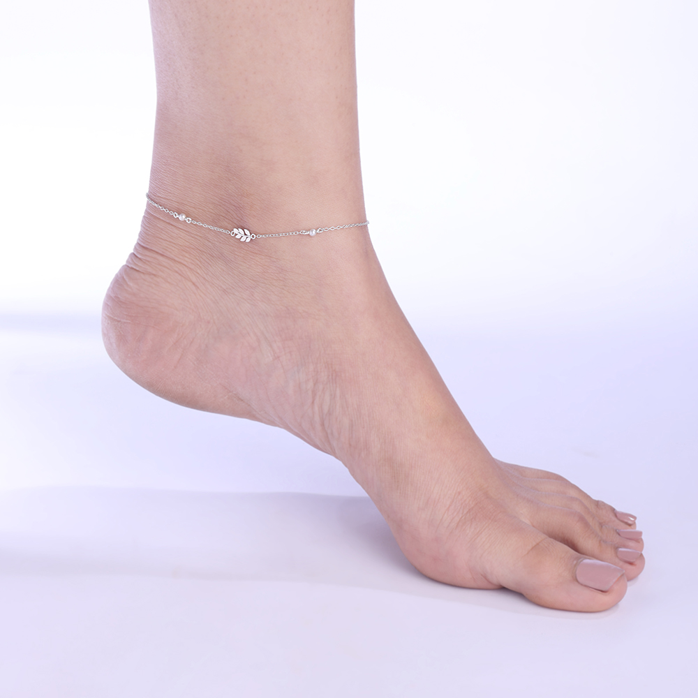 Soft Leafy Silver Anklet,,hi-res thumbnail 2