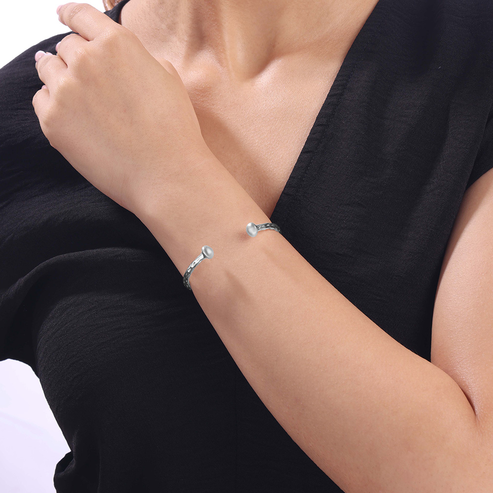 Grit Glazed Silver Bangle,,hi-res thumbnail 2