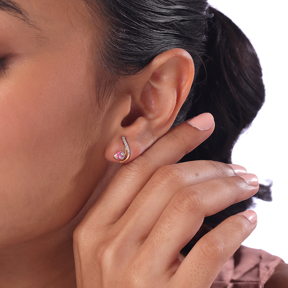 Delicate Rosebud Gold & Diamond Stud Earrings,,hi-res thumbnail 2