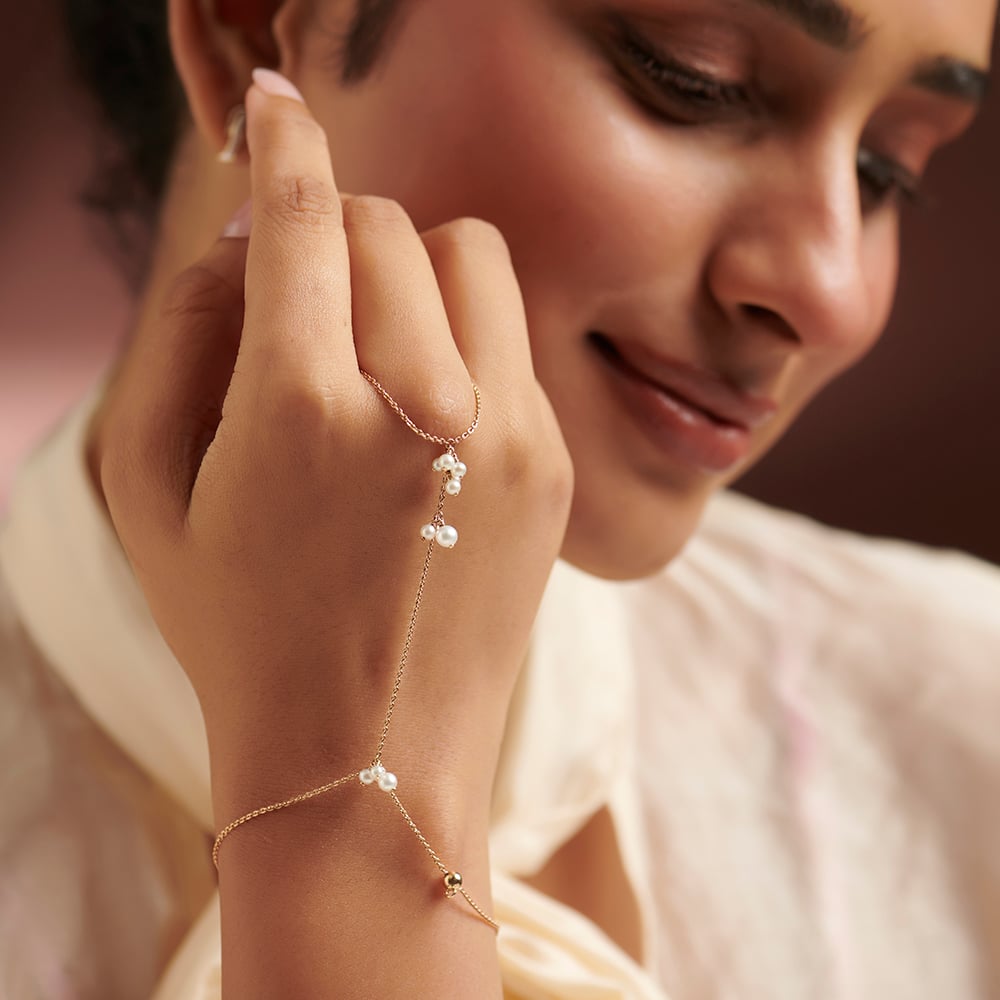Delicate Luminous Pearl Hand Chain,,hi-res thumbnail 2