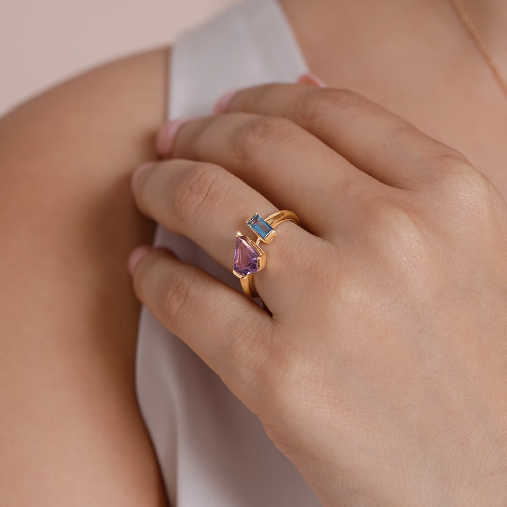 Sleek Faceted Amethyst and Topaz Ring,,hi-res thumbnail 2