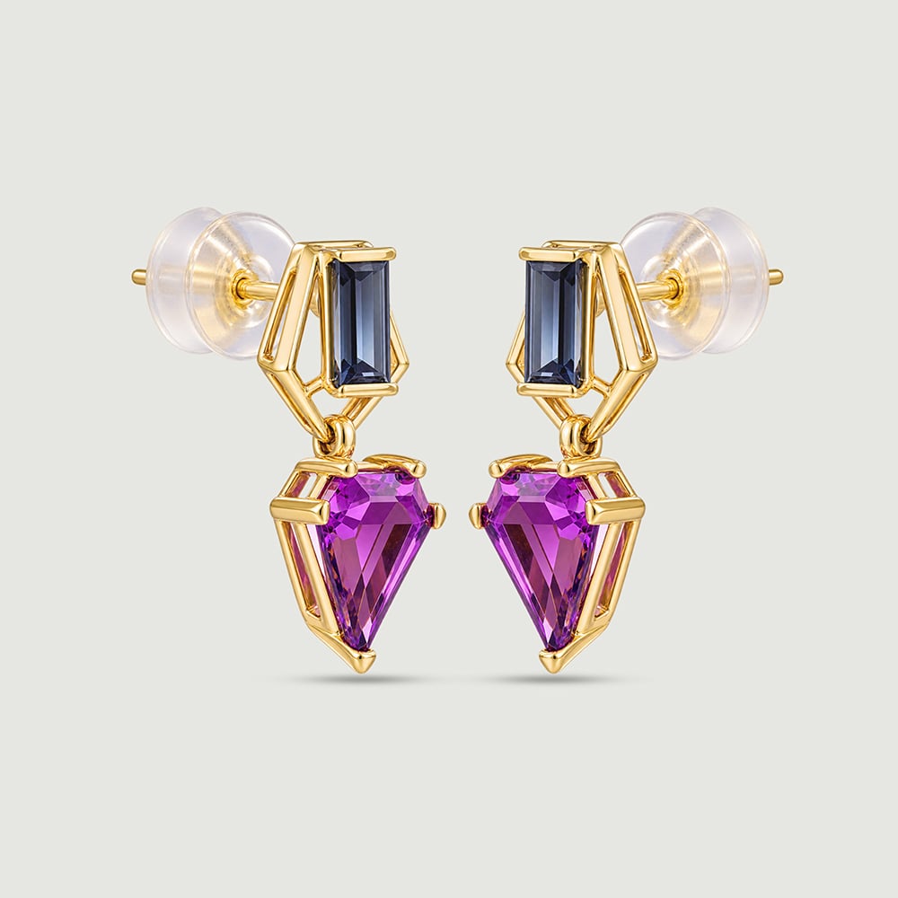 Balanced Contrasting Amethyst and Topaz Drop Earrings,,hi-res thumbnail 3